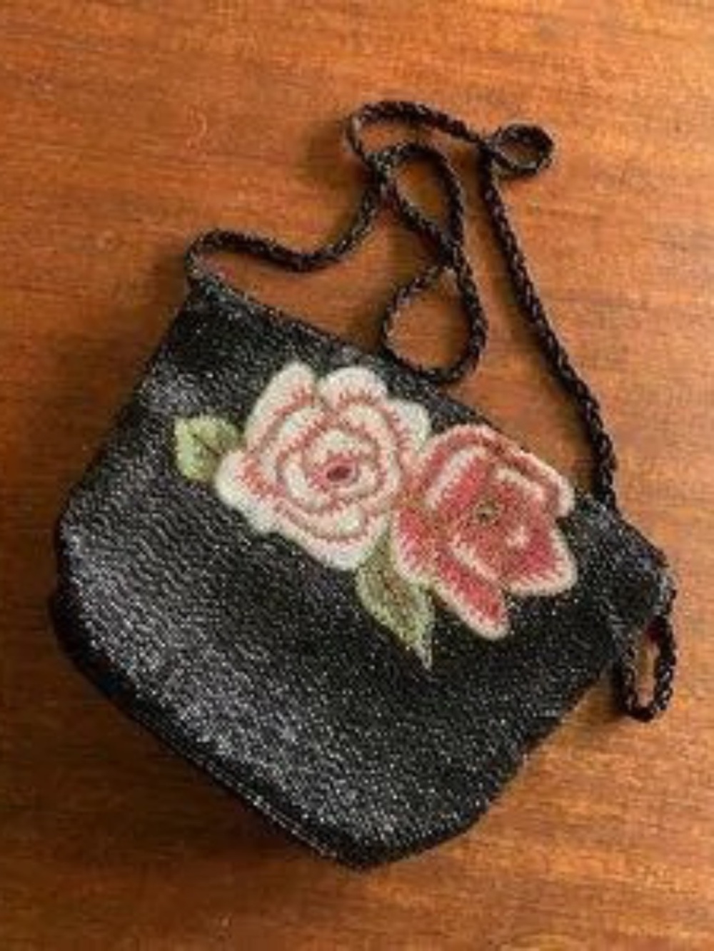 Elegant Vintage Korean Flowered Hand Beaded Purse/Shoulder Evening Bag